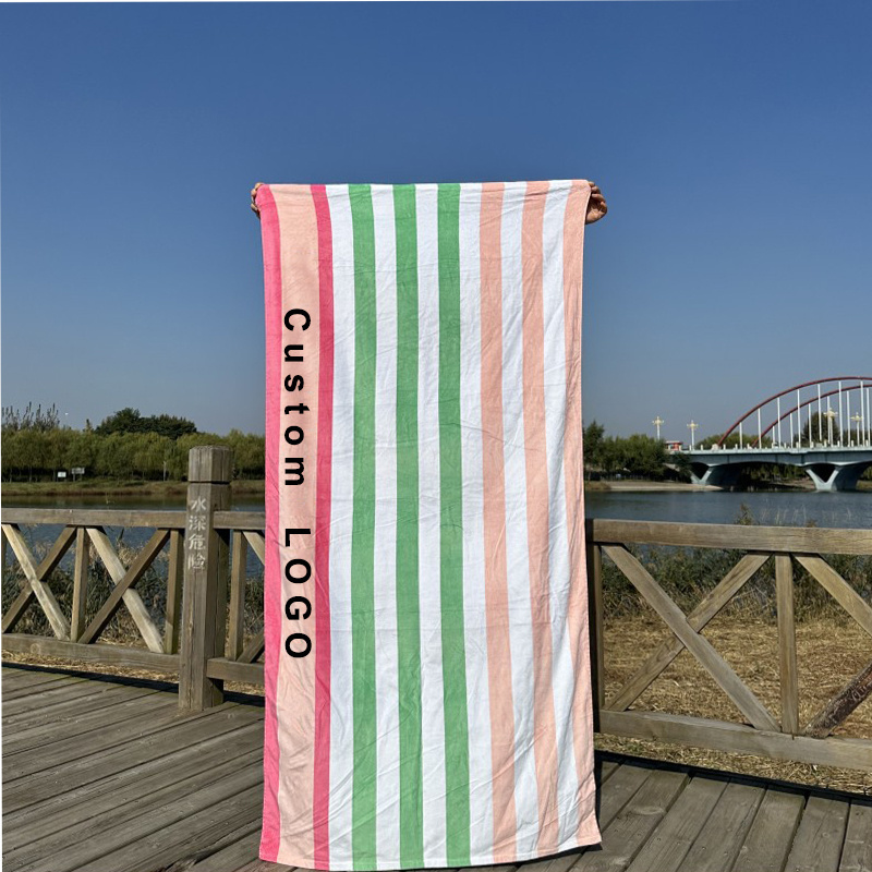 100% Cotton Embroidery Logo Pool Towel Oversized Extra Large Stripe Terry Custom Printed Cotton Beach Towel