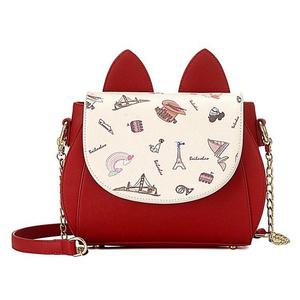 New Design Women Girls Cute Cat Ears Cartoon Patterns Small PU Leather Handbag Cross Body Shoulder Bag Sling