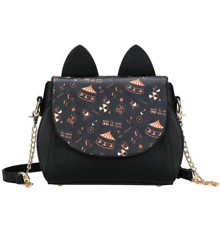 New Design Women Girls Cute Cat Ears Cartoon Patterns Small PU Leather Handbag Cross Body Shoulder Bag Sling