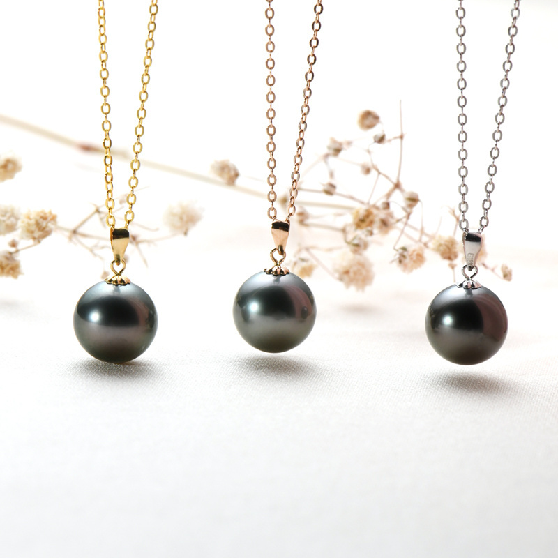 New arrival 925 Sterling Silver 4A Black Pearl Necklace 9-10mm Genuine Tahitian Cultured Round Pearls Pendant necklace