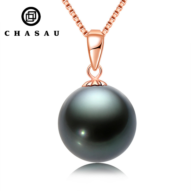 New arrival 925 Sterling Silver 4A Black Pearl Necklace 9-10mm Genuine Tahitian Cultured Round Pearls Pendant necklace