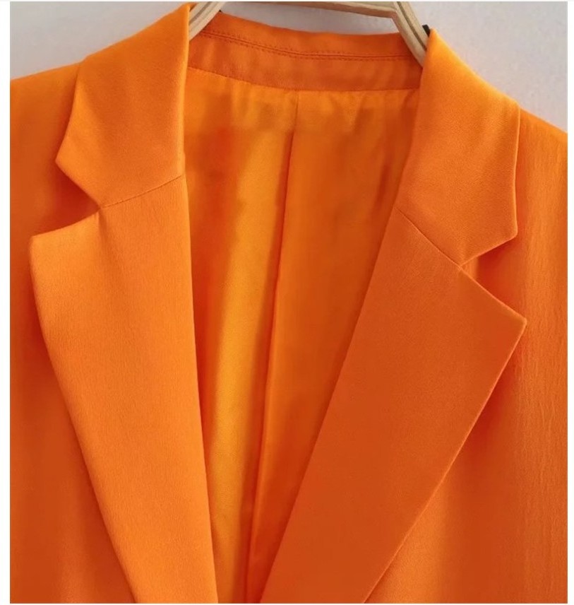 Ladies Blazers Women Korean Style Orange Feather Long-sleeved Satin Fancy Blazers Women's Jacket Suit 2023 Casual Blazers