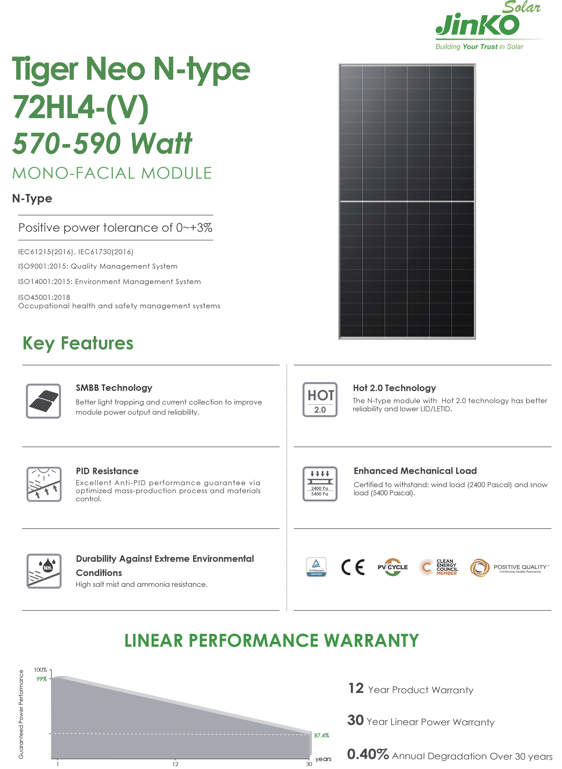 JinKO Tiger Neo 590W N-type 72 Solar Panels OEM Half Cell Single Glass PV Module 590watt Monocrystalline Silicon Solar Panels EU