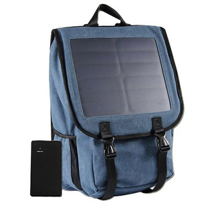 New Arrival Bag Pack with Solar Panel Charger Power Bank for Smart Phone Canvas Backpack