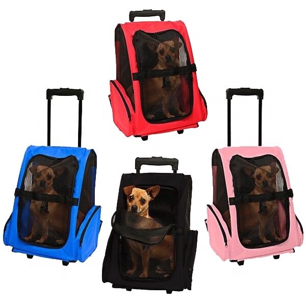 Portable Comfort Travel Rolling Backpack Pet Rolling Carrier Dog Backpack Cats Puppies Travel Bag with Wheels