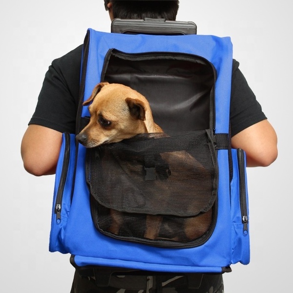 Portable Comfort Travel Rolling Backpack Pet Rolling Carrier Dog Backpack Cats Puppies Travel Bag with Wheels