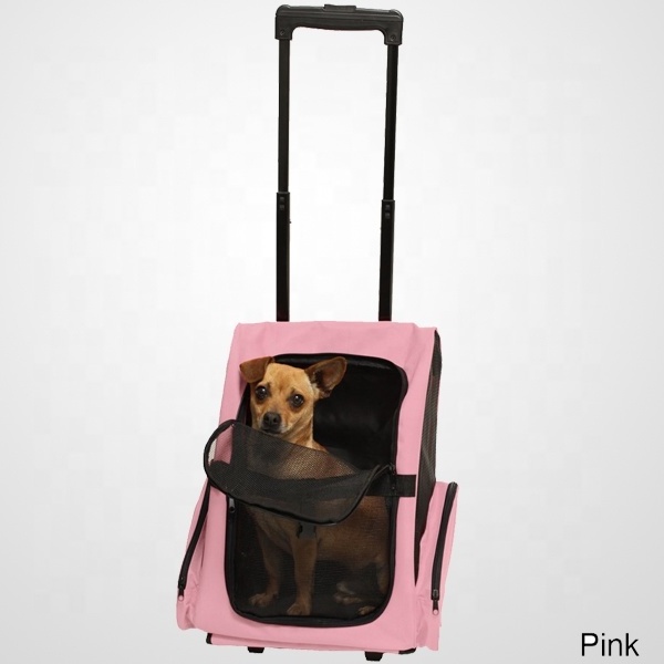 Portable Comfort Travel Rolling Backpack Pet Rolling Carrier Dog Backpack Cats Puppies Travel Bag with Wheels