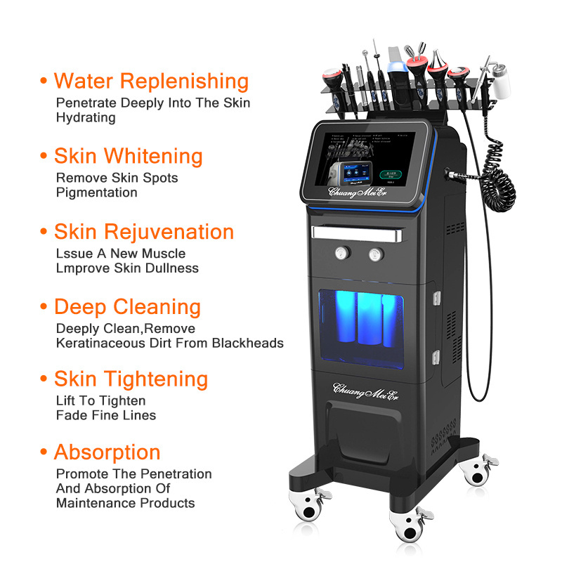 Professional 10 In 1 Hydro Dermabrasion Skin Deep Cleansing Machine Black Head Removal Acne Treatment RF Skin Tightening Machine