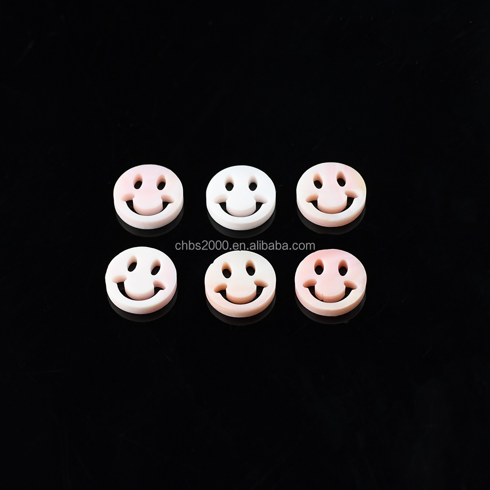 Qinfa Jewelry Natural pink shells customized size Cut carving Smiling face shape Wholesale loose mother of pearl shell jewelry