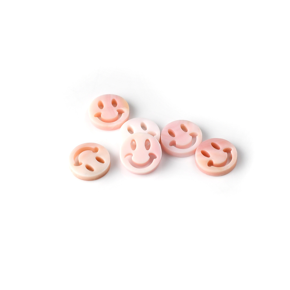 Qinfa Jewelry Natural pink shells customized size Cut carving Smiling face shape Wholesale loose mother of pearl shell jewelry