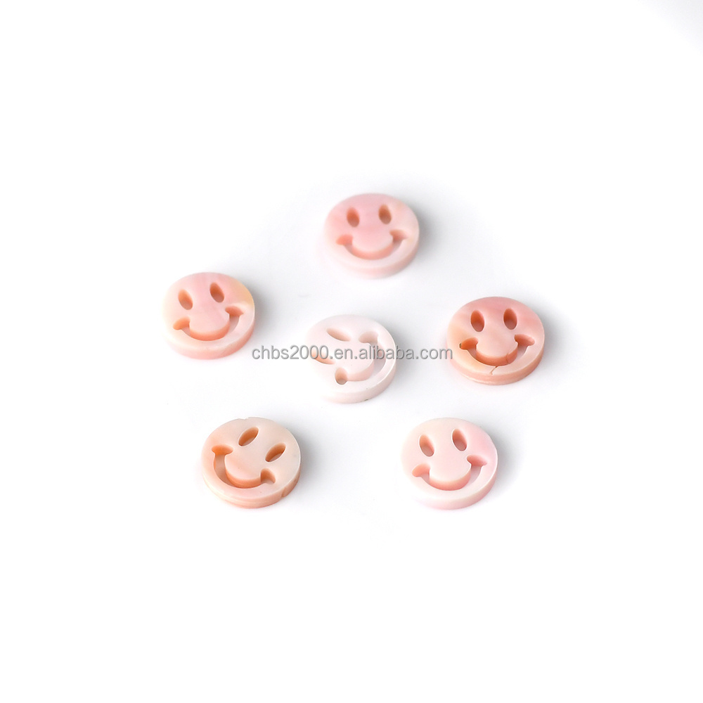 Qinfa Jewelry Natural pink shells customized size Cut carving Smiling face shape Wholesale loose mother of pearl shell jewelry