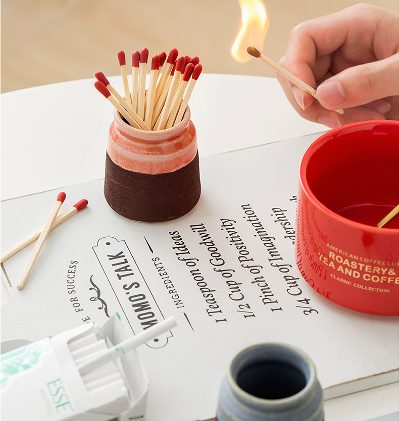 Custom Ceramic Match Stick Holder with Match Striker Cute Matchstick Jar for Candle Decorative Match