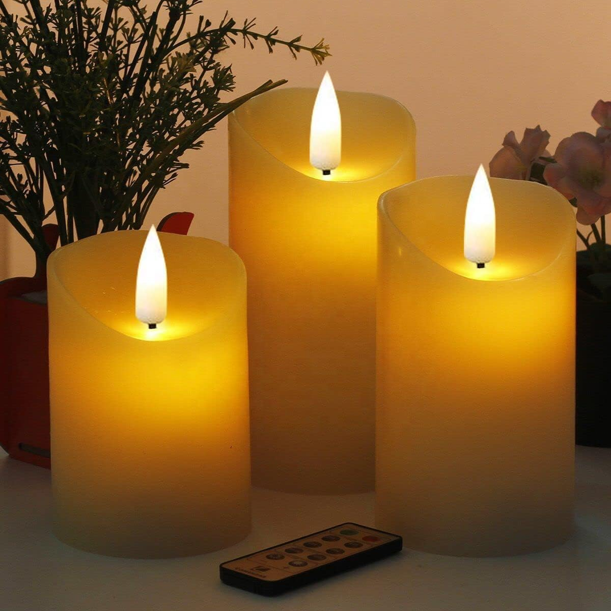 Christmas 3d real flame  LED candle stick Electronic Tea Light Candles with remote control for Wedding Decoration