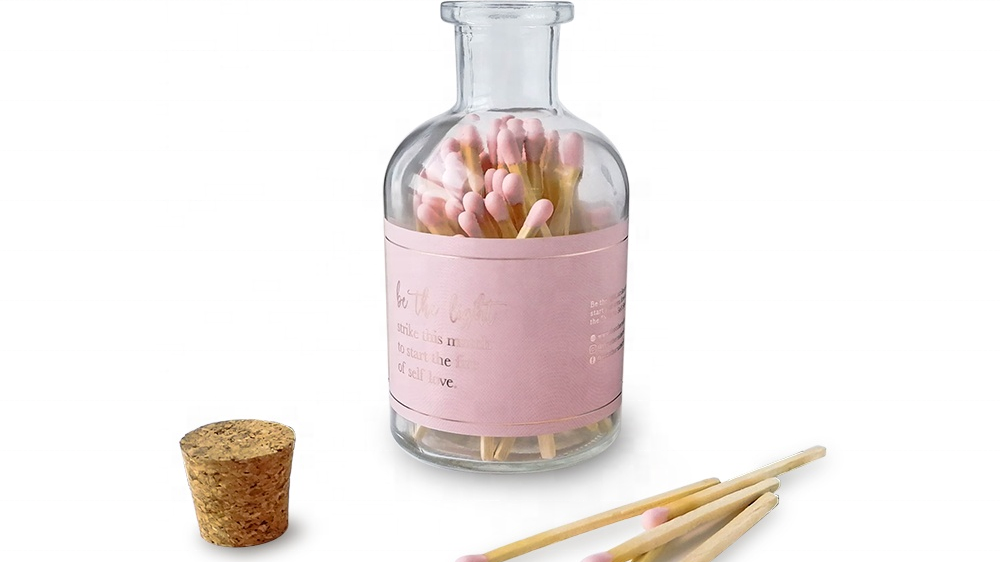 luxury pink long safety matches for candles in glass jar wholesale colored head matchstick