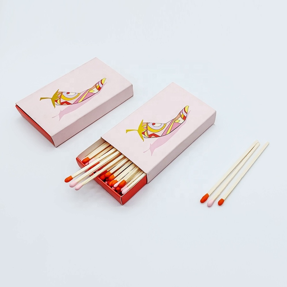 Wooden stick pink matches 100c custom safety matchbox