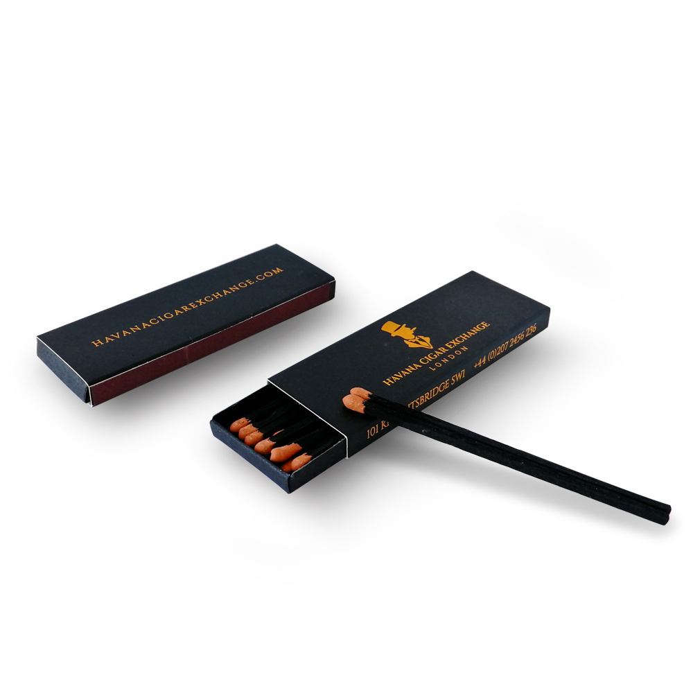 High quality safety custom cigar matches wholesale matchboxes luxury black matchsticks