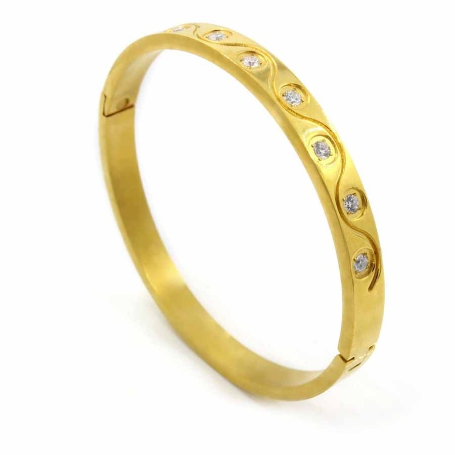 New Fashion Customized Saudi Arabia Gold Bangles Designs Jewelry Stainless Steel High Quality Hard Gemstone Bracelet