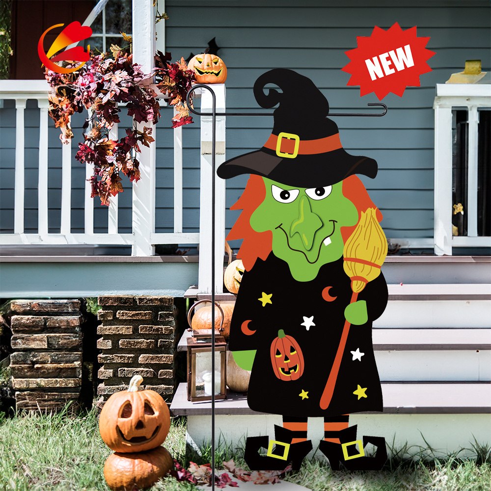 factory direct Halloween 3D Garden Flag Outdoor Decorations for Outside Double-Sided Printed, witch Flags 12x18