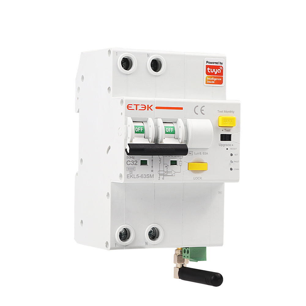 ETEK smart electrical circuit breaker EKL5-63SM 1P+N tuya control mcb RCBO low voltage wifi smart breaker