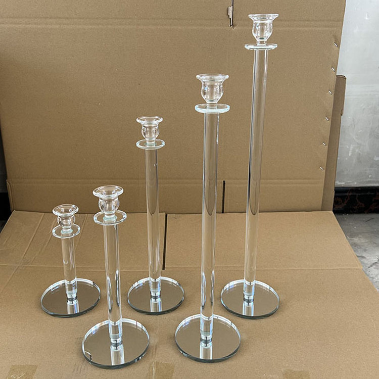 MH-TZ0587  hand blown tall glass tube Candle holder centerpiece crystal candlestick holder