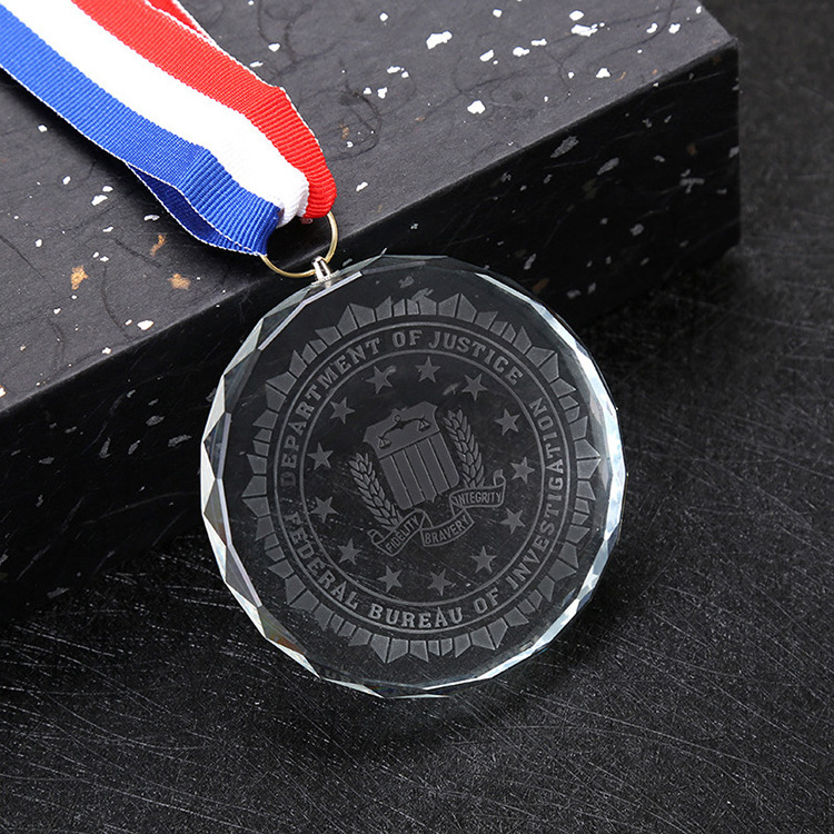 MH-LP0175 Crystal Glass Round Shaped Glass Medallion Medal