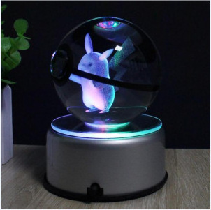 New Pokemon Design Glass Crystal Ball New Pikachu Crystal Pokemon ball With LED Base