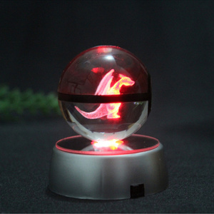 MH-Q0172 3d laser engraving Pikachu ball LED light base Pikachu crystal ball