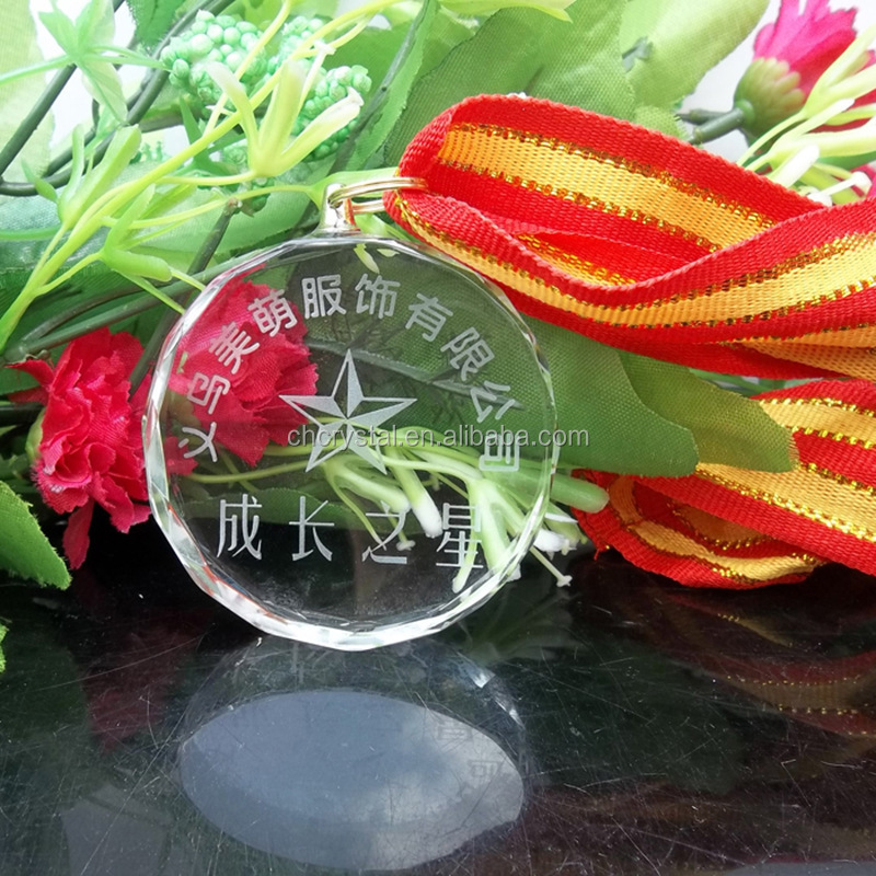 MH-LP0175 Crystal Glass Round Shaped Glass Medallion Medal