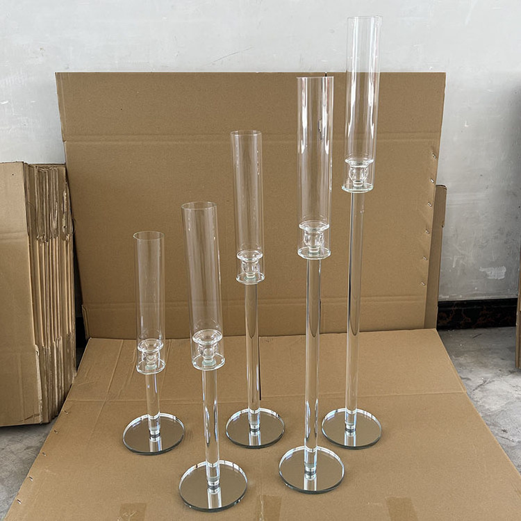 MH-TZ0587  hand blown tall glass tube Candle holder centerpiece crystal candlestick holder