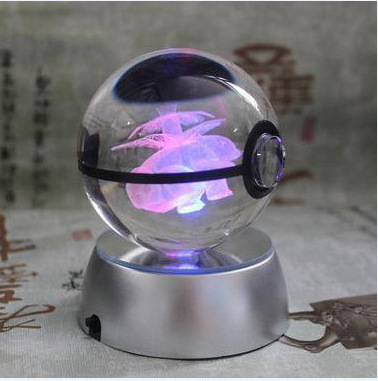 New Pokemon Design Glass Crystal Ball New Pikachu Crystal Pokemon ball With LED Base