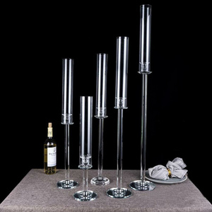 MH-TZ0587  hand blown tall glass tube Candle holder centerpiece crystal candlestick holder