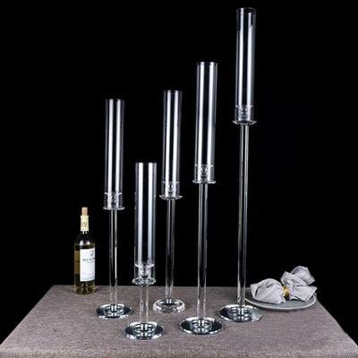 MH-TZ0587  hand blown tall glass tube Candle holder centerpiece crystal candlestick holder