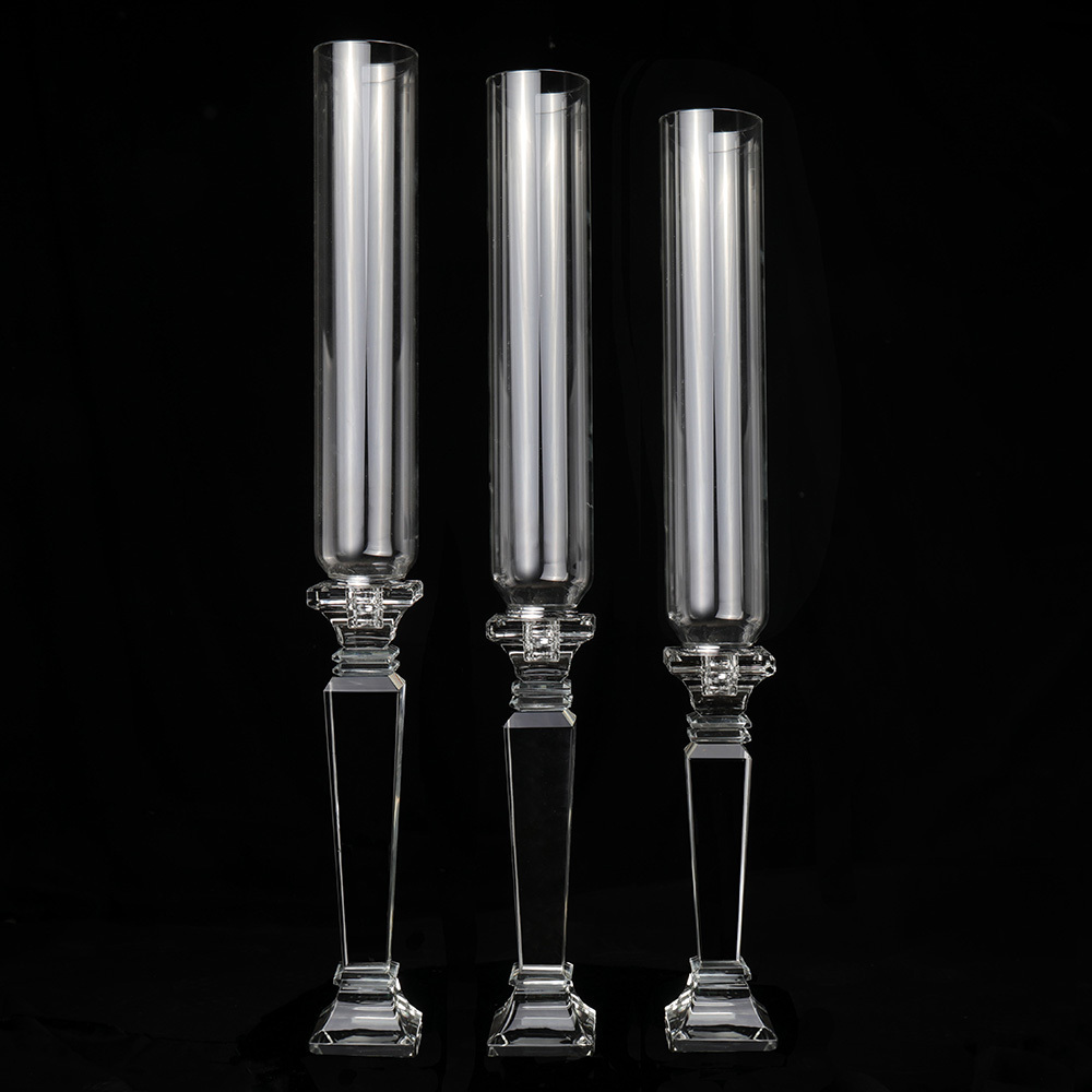 MH-TZ0547 tall cylinder glass candle holder crystal pillar candlestick