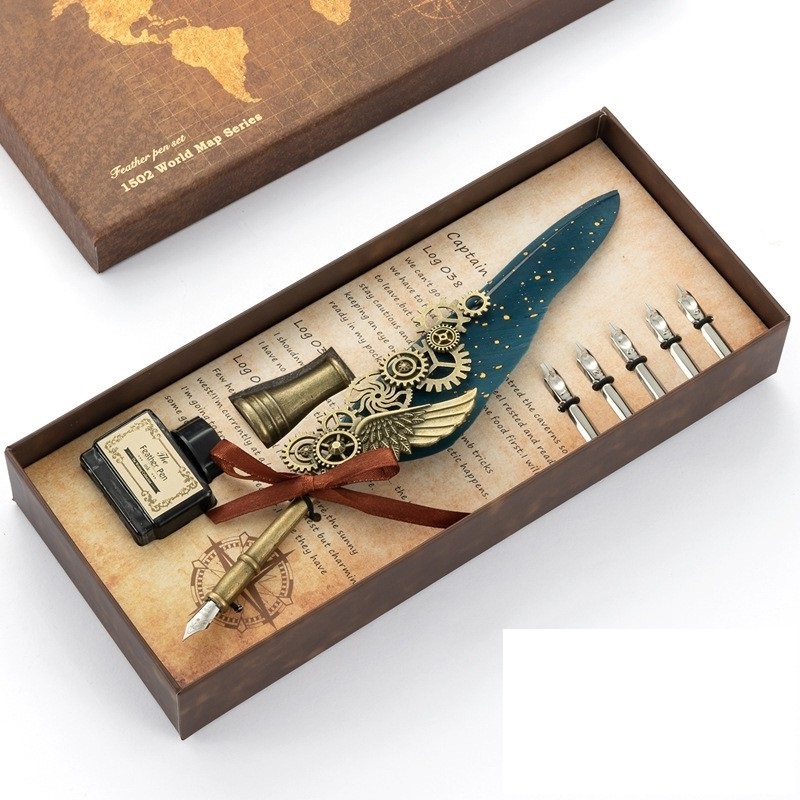 Writing Quill Ink Dip Feather Pen set For Christmas Gifts Feather Pen Set