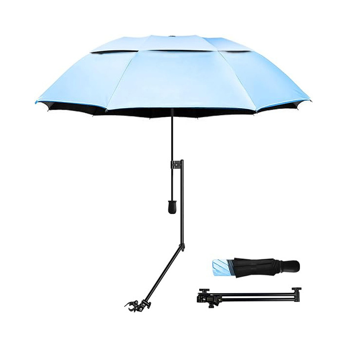 Beach Umbrella with Adjustable Universal Clamp Portable Golf Umbrella for Chair Golf Cart Stroller Bleacher Patio Fishing