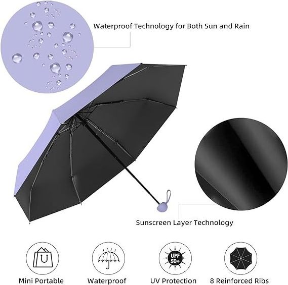 Logo Custom Portable Mini Sun Shade Umbrella Light Folding Compact Travel UV Umbrella with Case