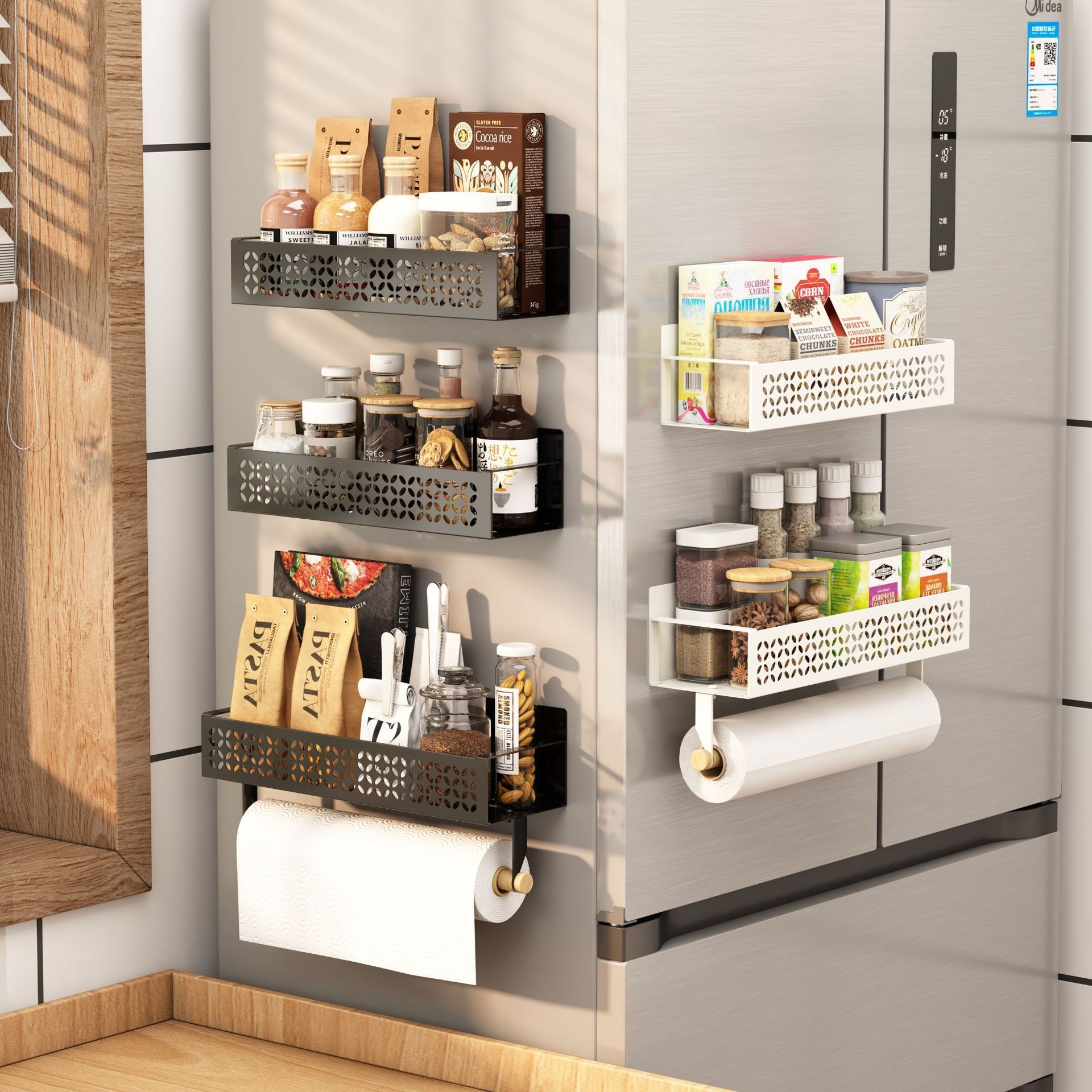 Fridge Magnetic Storage Spice Rack for Kitchen Refrigerator Custom Size Magnetic Towel Shelf Holder