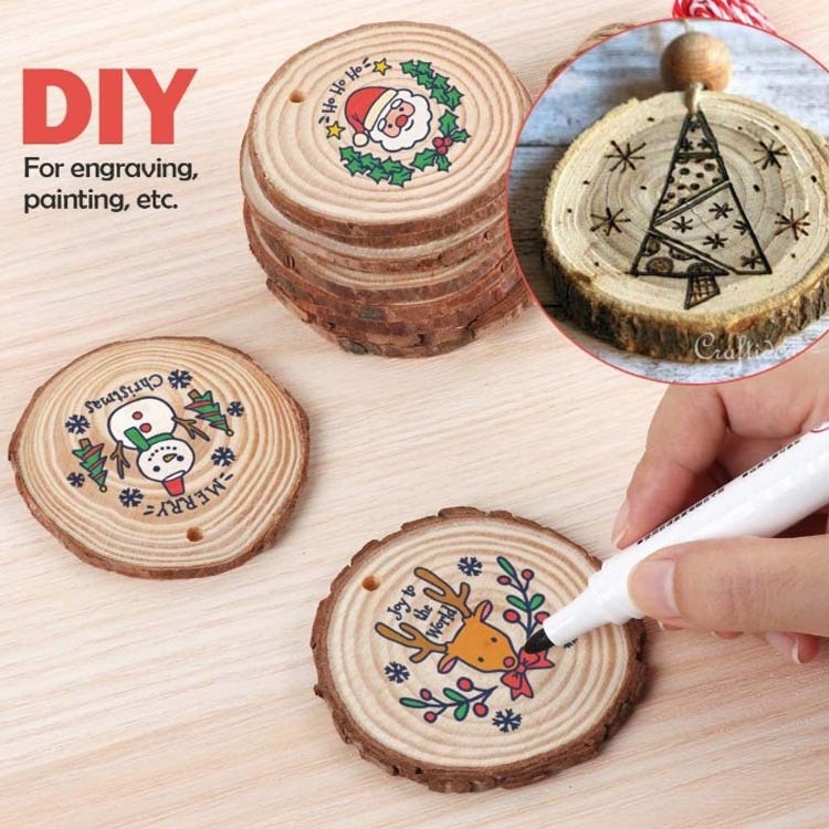 Christmas ornaments DIY blank wooden arts crafts supplies wholesale natural round circles unfinished pine wood slices