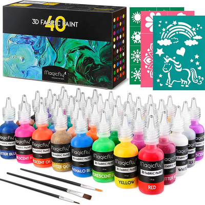 Permanent Fabric Paint with Fluorescent, Glow in The Dark, Glitter, Metallic Colors for Clothing, T-Shirt, Glass