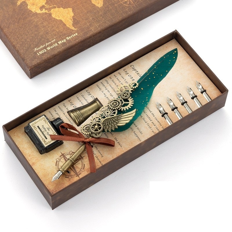 Writing Quill Ink Dip Feather Pen set For Christmas Gifts Feather Pen Set