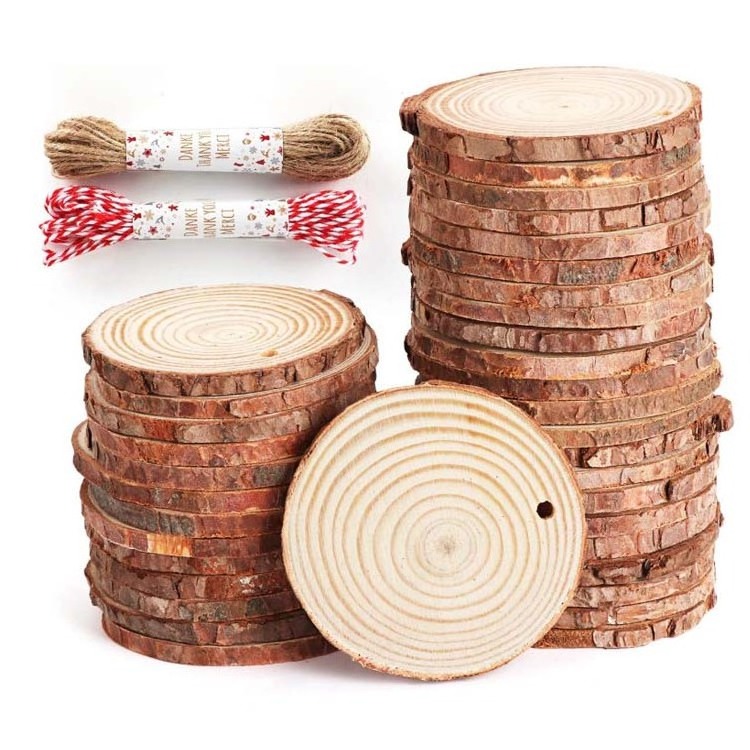 Christmas ornaments DIY blank wooden arts crafts supplies wholesale natural round circles unfinished pine wood slices