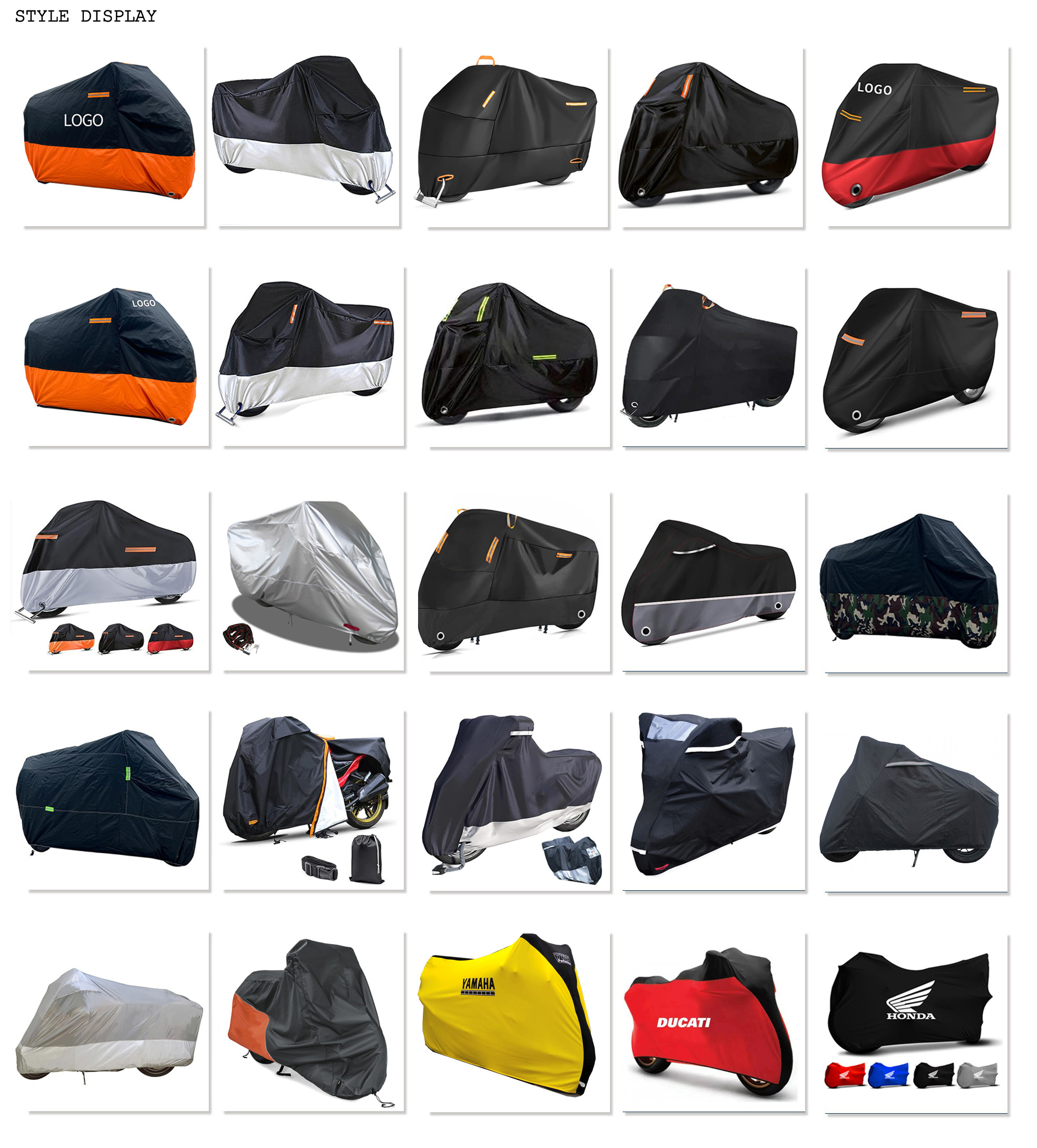 OEM Motorcycle Cover Waterproof Black silver UV Protective 210D 190T 300D 420D Motorbike Cover