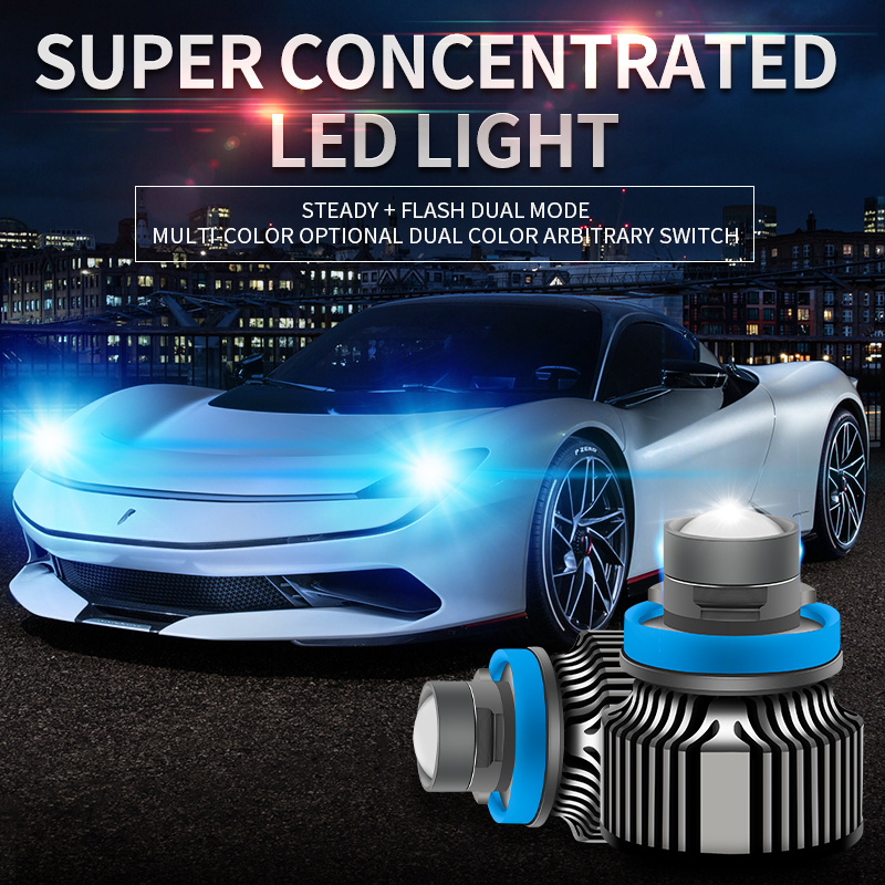 Dual Color Automotive Laser Led Headlight Bulb Auto Projector Modification Fog Lights H7 H8 H9 H11 9005 9006 Car LED Bulb