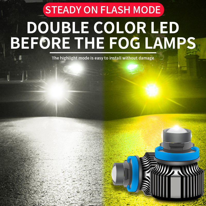 Dual Color Automotive Laser Led Headlight Bulb Auto Projector Modification Fog Lights H7 H8 H9 H11 9005 9006 Car LED Bulb