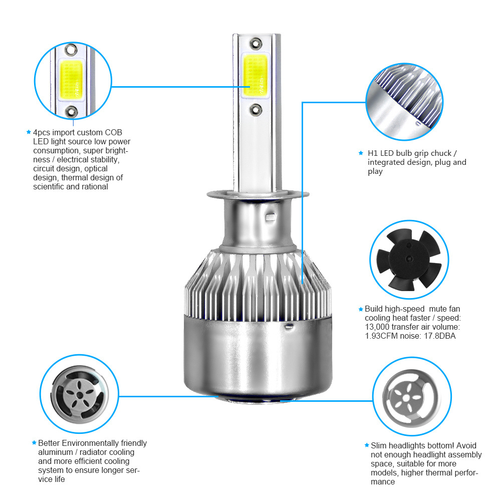 auto led light  36W H4 H11 H7 H1 Car C6 led Headlight