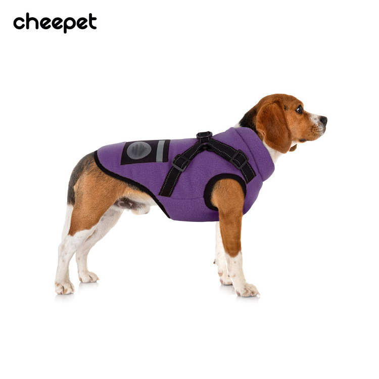 Safety pet winter coat chest and back warm dog fleece vest with reflective stripe