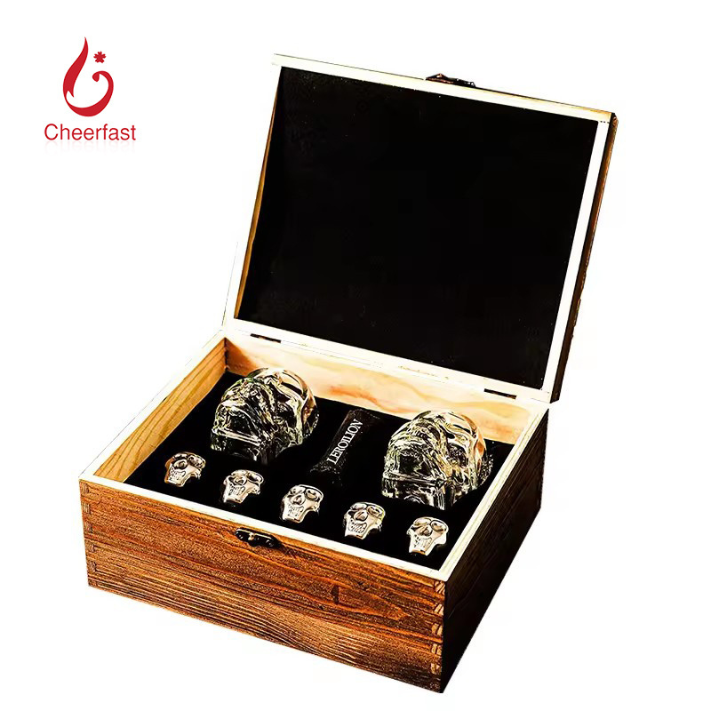 Desktop Use Stainless Steel Whiskey Metal Ice Cube Stone Reusable Whiskey Glass And Stones Set With Wooden Box Gift Set