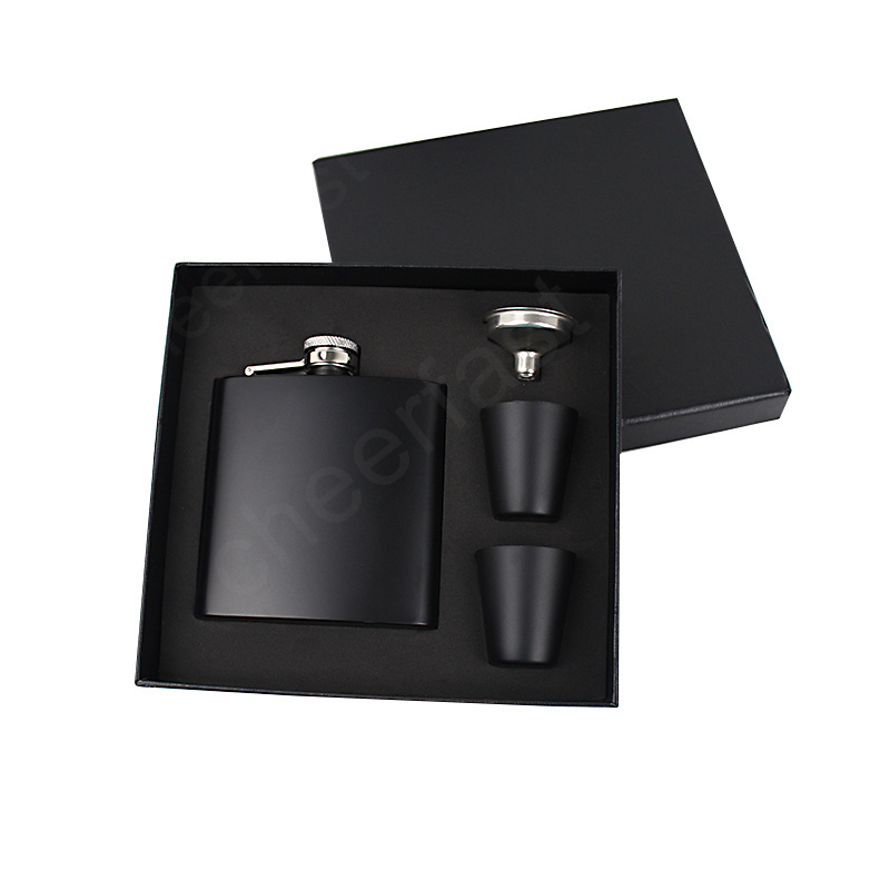 Cheerfast Pocket Flask Gift Set Funnel And  Black Flask Set 6 oz  set and  Drink Pot and stainless steel hip flask