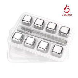 Best Selling Whiskey Chilling Ice Cube Stones Reusable 8pcs 304 Liquor Stainless Steel Cooling Ice Cubes Stone Gift Set