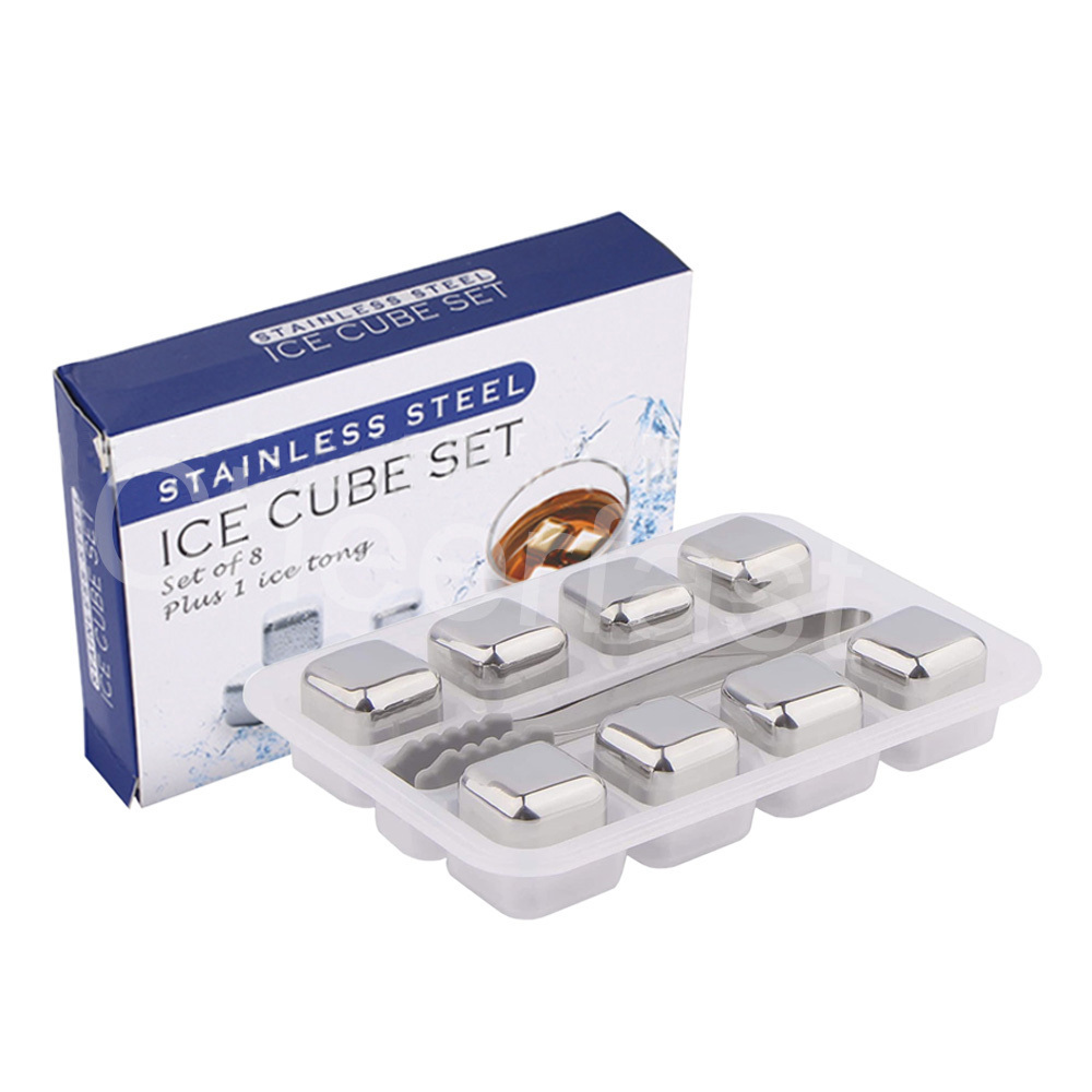 Best Selling Whiskey Chilling Ice Cube Stones Reusable 8pcs 304 Liquor Stainless Steel Cooling Ice Cubes Stone Gift Set